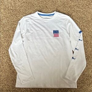 Vineyard Vines Boys Medium White Long Sleeve Performance shirt, patriotic